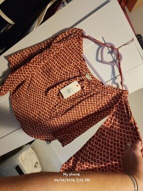 Billabong Rust Red Geometric Off-Shoulder Blouse